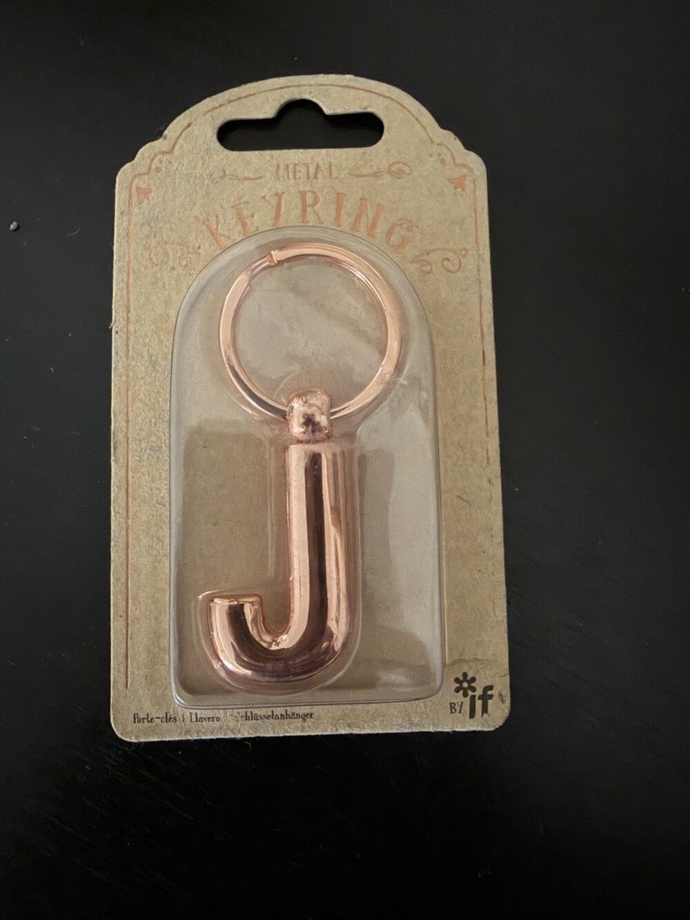 IF Metal Letter Keyring Personalised Alphabet Letters - Rose Gold - J